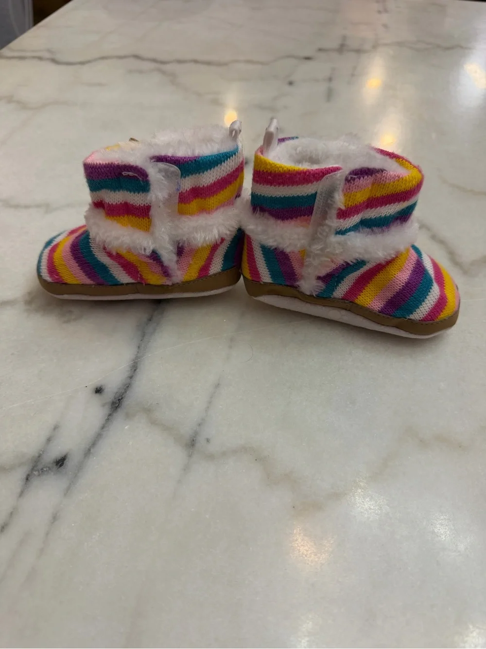 Kids Multicolor Striped Cozy Booties with Faux Fur and Bow
